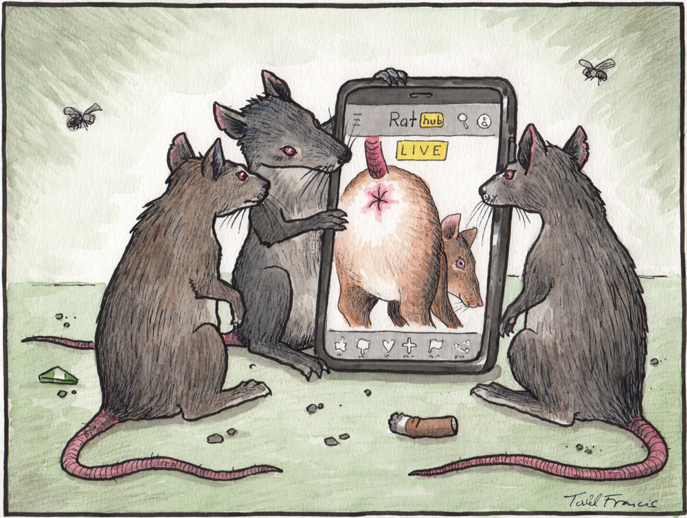 Framed Original Painting "Rat Hub"